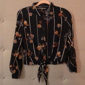 Floral Striped Button Down Blouse